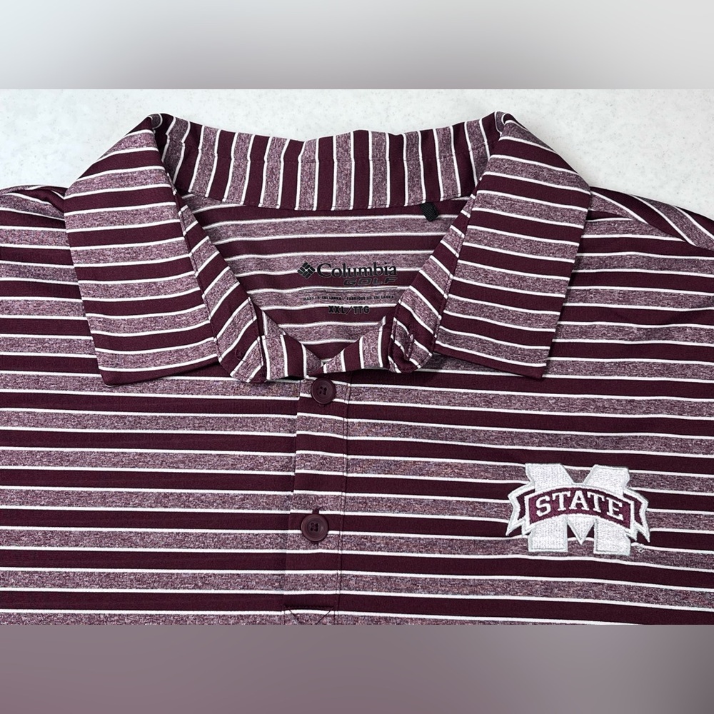 Columbia Golf Men’s XXL Maroon and White Striped Polo. MS State Embroidery. - Picture 5 of 11